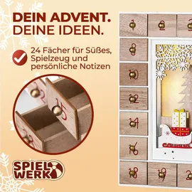 SPIELWERK Adventskalender zum selbst Befüllen Holz 24 Türchen LED warmweiß