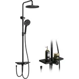 RBFGYIOP Regendusche Ohne Armatur Mit Ablage, Duschsystem Mit Verstellbarer Duschsäule Aus Edelstahl, Überkopfbrause 25cm Rund, Handbrause 3 Strahlarten, Wasserfall Auslauf, Dusch Set Schwarz