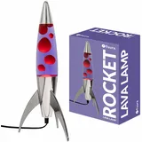 FISURA – Lila Lavalampe Rocket mit schwarzem Sockel, violetter Flüssigkeit und weißem Wachs. Retro-Lavalampe mit Ersatzbirne, ideal für Wohnzimmer, Schlafzimmer und Büro. Maße: 20 x 20 x 45 cm.
