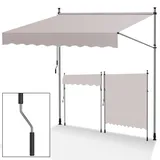 Tubiaz Klemmmarkise Balkon ohne Bohren, markise Balkon 350cm breit mit Handkurbel, Höhenverstellbare, UV-beständig und wasserdicht Klemmmarkise für Terrasse Balkon, Beige Weiße