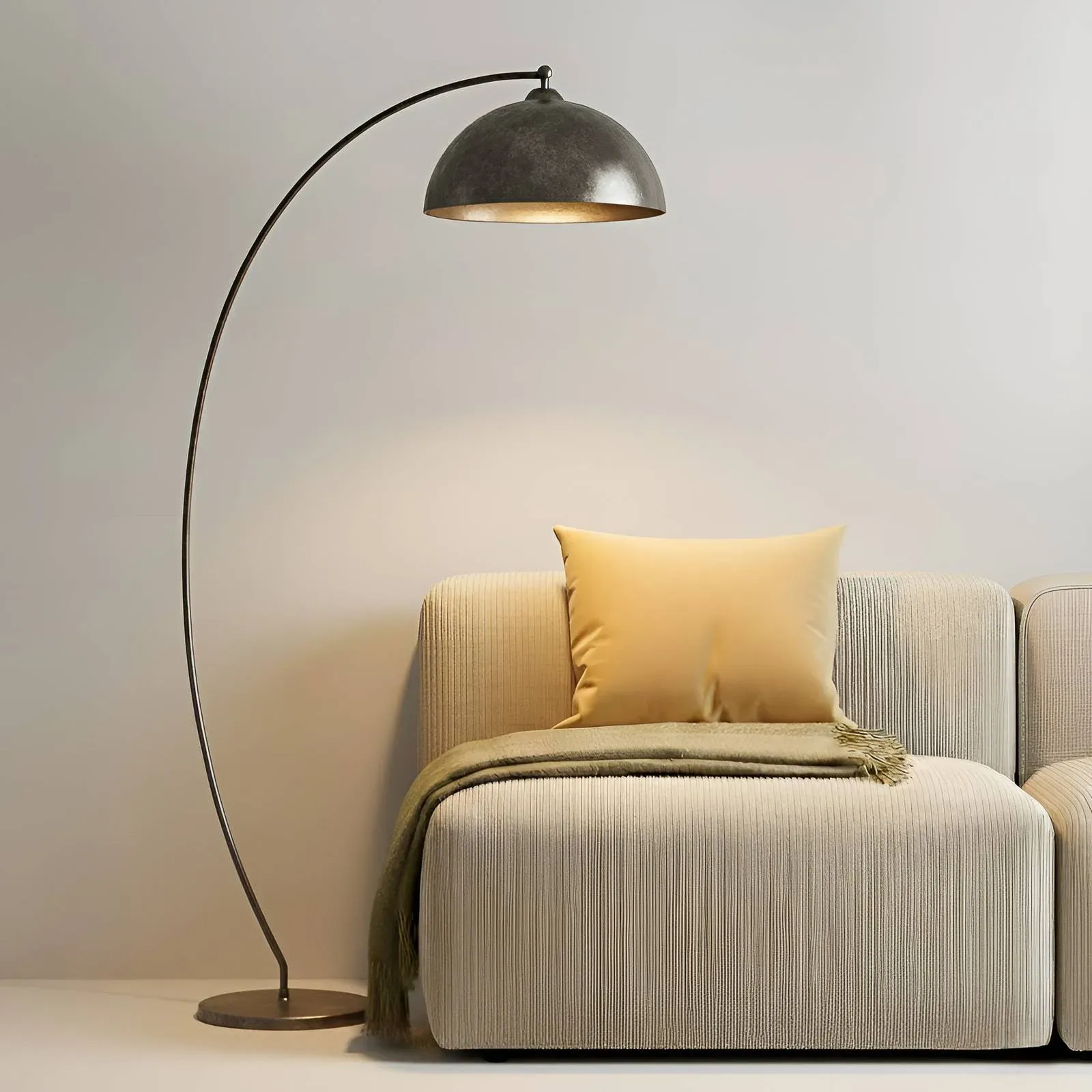 Bogenlampe Jonera Lindby, alu / grau / zink, für Wohn- / Esszimmer, Metall, Junges Wohnen, Stehlampe - 110 cm - 45 cm - 185 cm
