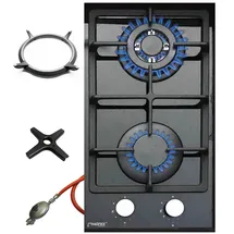 phönix handels gmbh Phönix 102GBT Gaskochfeld Glas Gaskocher 2 flammig, Guss Wok-Aufsatz + Herdkreuz