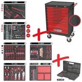 KS Tools 897.7598 Werkstattwagen mit 7 Schubladen und 598 Premium-Werkzeugen, schwarz-rot