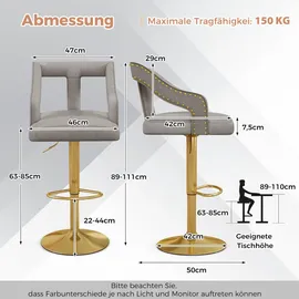 Costway Barhocker 63-85 cm Samt Grau