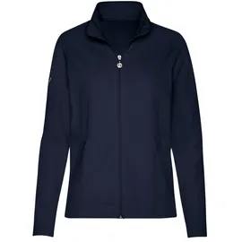 TRIGEMA Sweatjacke TRIGEMA "TRIGEMA Jacke mit funkelnden Strass-Steinen", Damen, Gr. L, blau (navy), 55% Polyester, 45% Baumwolle, Sweatjacken Sweatjacke