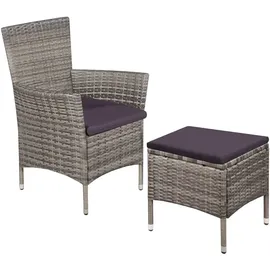 vidaXL Gartenstuhl 58 x 61 x 88 cm grau inkl. Hocker