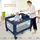 Costway 2 in 1 Reisebett & Laufstall klappbar, 120 x 60cm Kinderbett, 2 Ebenen Babybett mit Matratze und Tragetasche Blau