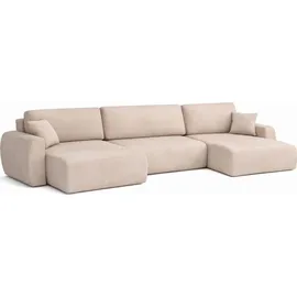 kaiser möbel Ecksofa mit Schlaffunktion und Bettkasten U-Form Ariel U XL, Veloursstoff Salvador, Beige - Beige