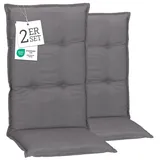 Beo Hochlehner-Auflagen 2er Set Wasserabweisend Turin | Made in EU Premium-Qualität | Gartenstuhl-Auflagen UV-beständig und fleckenabweisend | Atmungsaktive Stuhlauflagen Hochlehner in Grau