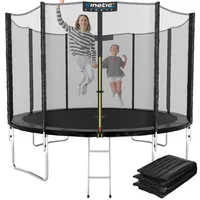 Kinetic Sports Gartentrampolin 305 cm - Komplett-Set für Kinder, USA Sprungtuch, Netz, Randpolster, Leiter - bis zu 160kg Schwarz-2 Ø cm Ø 305 cm, Schwarz-2