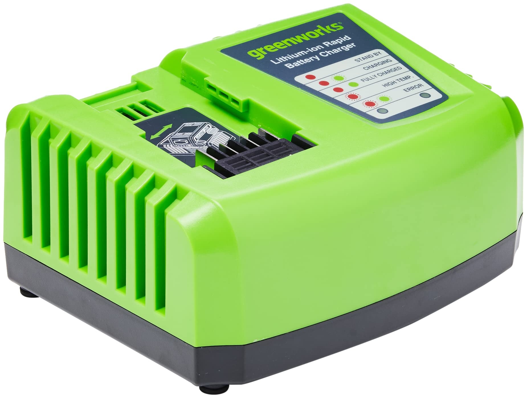 Greenworks Akku-Schnellladegerät G40UC4 (Li-Ion 40V 4A 30min Ladezeit bei 2Ah Akku passend für alle Geräte und Akkus der 40V Greenworks Tools Serie)