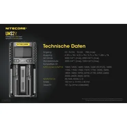 Nitecore UMS2 USB-Schnell-Ladegerät QC 2.0 kompatibel für Li-Ion Akkus