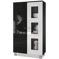 Vladon Vitrine, Weiß Hochglanz, 71x129x35 cm, Wohnzimmer, Wohnwände, Vitrinenschränke