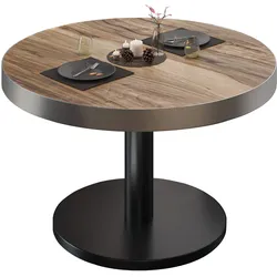 BN | Bistro Loungetisch | Ø:H 80 x 36 cm | Edelstahl Rand | Sheesham / Schwarz