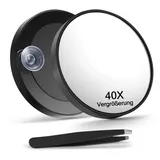 Macaki Vergrößerungsspiegel mit Saugnäpfen und Pinzette, 40-fache Vergrößerung, 8,9 cm, Schwarz, 1 Stück