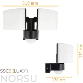 SSC-LUXon NORSU Außenlampe mit Bewegungsmelder & Lichtsensor 40W - LED Wand Außenleuchte 2 flammig schwenkbar IP65