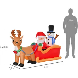 Homcom Aufblasbarer Weihnachtsmann auf Schlitten mit Schneemann
