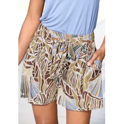 Strandshorts LASCANA, Damen, Gr. 36, N-Gr, bunt (creme, khaki, hellblau, braun bedruckt), Jersey, Obermaterial: 100% Viskose, bedruckt, modisch, figurumspielend kurz, Hosen, mit fixiertem Bindegürtel, kurze Hose mit Alloverprint