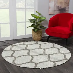 Hochflor-Teppich SANAT "Madrid", beige (creme), H:30mm Ø:200cm, Kunstfaser, Teppiche, Wohnzimmer, Langflor, Shaggy Teppich