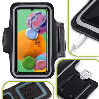 Handy Tasche kompatibel für Samsung Galaxy M32 Schutzhülle Schwarz Jogging Armcase Fitness Case Hülle Sportarmband