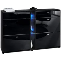 Vladon Schuhschrank, Schwarz Hochglanz, Holzwerkstoff, 155.5x95x28 cm, Garderobe, Schuhaufbewahrung,