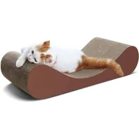 Famanu Katzenkratzbrett Karton Loungebett - Nachhaltiger Katzenkratzbaum - Braunes Design - 60x24x14 cm - Packung mit 1 - Mit Spielball