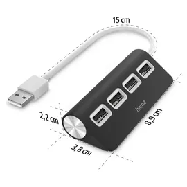 Hama USB-Hub 4 Ports USB 2.0 480 MBit/s Schwarz