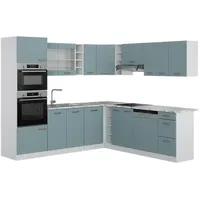 Vicco Eckküche R-Line, Solid Weiß Blau Grau 247x237 cm modern Küchenschränke Küchenmöbel