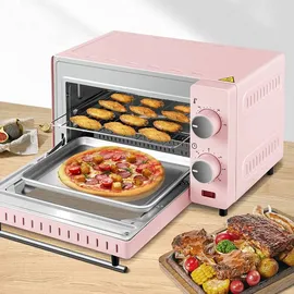 Woltu Minibackofen 10 Liter, 650 Watt Toasterofen, Kleiner elektrischer Backofen, 100-230 °C, 60 Min, Ober- und Unterhitze, mit Backblech Grillrost Entnahmegriff, Rosa