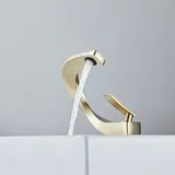 Sjqka - Badezimmer-Wasserhahn, eleganter Design-Waschtischmischer, Einloch-Wasserhahn, Messing (gebürstetes Gold)