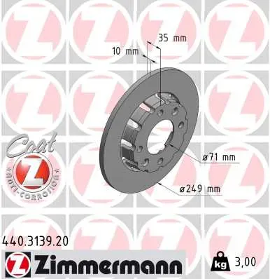 ZIMMERMANN Bremsscheibe 440313920 Hinterachse voll 249mm 10mm für Peugeot (DF-PSA)