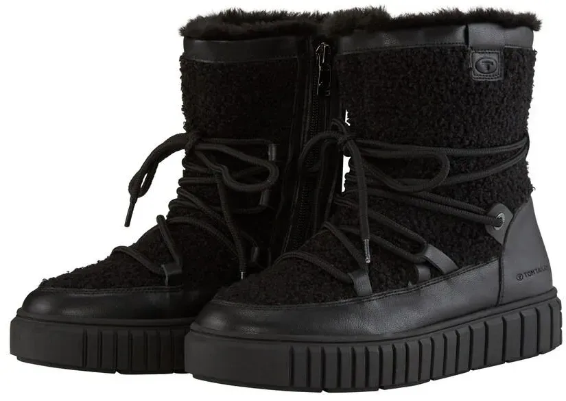 TOM TAILOR Damen Gefütterte Schneestiefel, schwarz, Uni, Gr. 37
