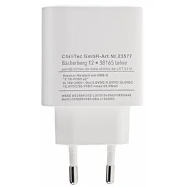 ChiliTec Stecker-Netzteil mit USB-C "CTN-PD65 a3" In 100-240V~, Out 5,0V-9,0V-12,0V=, 65W