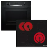 Bosch Backofen-Set EcoCleanDirect Auszug + Glaskeramikkochfeld PowerBoost autark 60cm