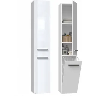Topeshop Badezimmerschrank Regal Säulenkorb NEL IV Weiß Hochglanz - Weiß