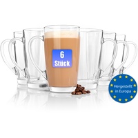 BigDean 6 Stück große Latte Macchiato Gläser mit Henkel 400 ml spülmaschinenfest - hochwertige Kaffeegläser Teegläser Teetasse Cappuccino Gläser - stabiles Gläser Set Made in Europe