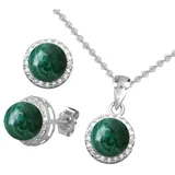 FIRETTI Schmuckset FIRETTI "Multipack Schmuck Geschenk Silber 925 Halskette Ohrstecker Edelstein", bunt (silberfarben, grün, weiß, weiß, grün), Schmuck_Sets, Damen, Silber 925 (Sterlingsilber), Schmuckset, mit Malachit, Zirkonia (synth.)