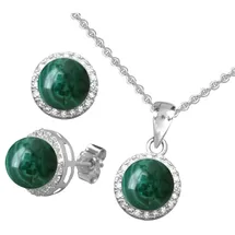 FIRETTI Schmuckset FIRETTI "Multipack Schmuck Geschenk Silber 925 Halskette Ohrstecker Edelstein", bunt (silberfarben, grün, weiß, weiß, grün), Schmuck_Sets, Damen, Silber 925 (Sterlingsilber), Schmuckset, mit Malachit, Zirkonia (synth.)