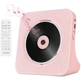Bluetooth CD Player mit HiFi-Lautsprecher, CD-Player mit Fernbedienung, LED-Bildschirm, FM-Radio, AUX/USB, Kopfhöreranschluss Staubschutzhülle, Pink Rosa Musik Player für Kinder