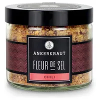 Ankerkraut Fleur de Sel mit Chili, 150g im Tiegel, Premium-Salz mit Spitzen-Qualität, Geschrotete Chili Leichte Schärfe für Fleisch Gemüse BBQ