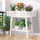 Pflanztisch Blumentisch Holz Blumentreppe Weiß Pflanzentreppe Blumenregal 2 Ablagen Blumenständer Für Den Garten/terrasse/balkon