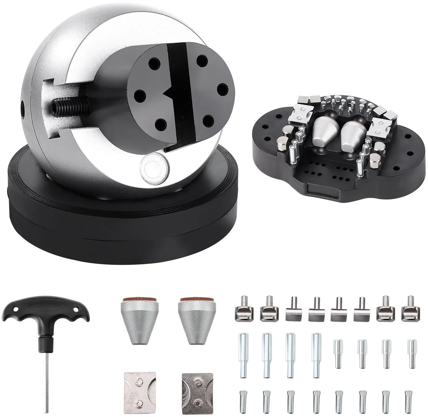 VEVOR Gravur-Einstellwerkzeug mit 34 Befestigungsteilen, 5-Zoll-Blockschraubstock Komplett-Set, Gravur-Kugelschraubstock Gummibasis Verstellbare Backen für Schmuck Kleinplastik
