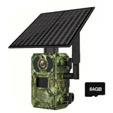 GOXAEEE Wildkamera Solar, 4MP Jagdkamera mit Bewegungsmelder Nachtsicht, Wasserdicht 4G SIM 0,2s Jagdkamera 140° Erfassungs Winkel Videobildschirm Infrarot Wildcamera (wildkamera+64G)