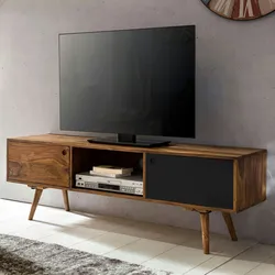 Kadima Design `Tv`-Lowboard `Tv`: Rustikale Landhaus-Optik, Massivholz Sheesham, Viel Stauraum, Einzigartige Maserung. Schwarz