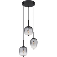 GLOBO Hängelampe Pendelleuchte Deckenlampe Wohnzimmerleuchte Esszimmerlampe, Metall schwarz Glas rauchfarben, 3 Flammig E14, H 120 cm