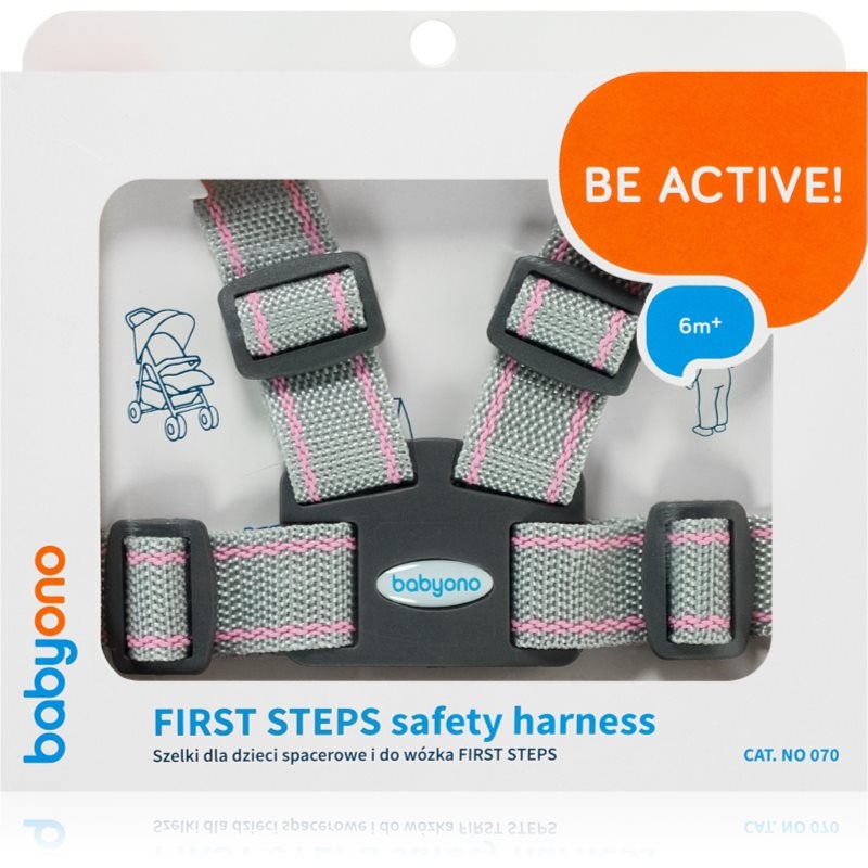 BabyOno Be Active Safety Harness First Steps Haar-Accessoire für Kinder Grey/Pink 6 m+ 1 St.