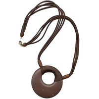 unbespielt Collier Kette Kunststoff-Scheibe Amulett dunkelbraun-matt Kordel 63 cm, Modeschmuck für Damen braun