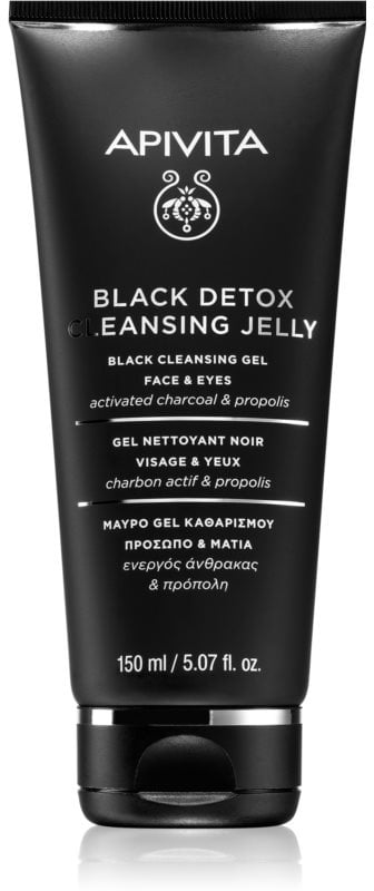 Apivita Cleansing Black Detox Cleansing Gel Reinigungsgel mit Aktivkohle für Gesicht und Augen 150 ml