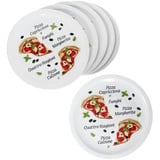 MamboCat 6er Set Variazione Pizzateller I Ø 30,5 cm I für 6 Personen I große Pizzateller aus Porzellan mit Pizza-Dekor & Schrift I für Pizzen oder zum Anrichten I XL-Speiseteller, Servierplatte