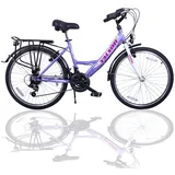 Talson Cityrad 26 Zoll Cityrad 064, 21 Gang Shimano, Kettenschaltung, mit Beleuchtung nach StVZO und Gepäckträger Lila